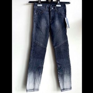 VINCE Girls Black Moto Style Distressed Ombré Denim Jeans SIZE 7 NWT